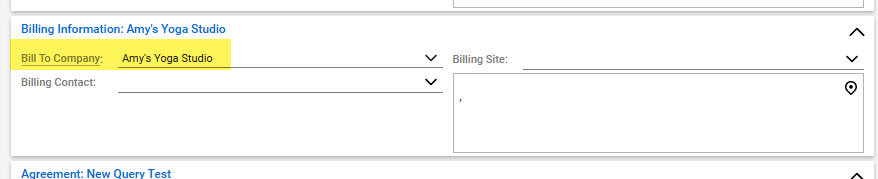 Billing information from the CW contract with the Bill to Company highlighted