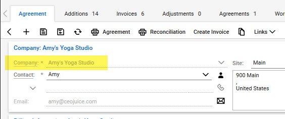 Company record in ConnectWise with company name highlighted