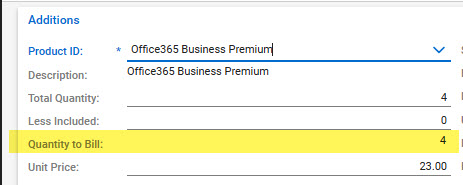 Image from ConnectWise showing the addition quantity to bill
