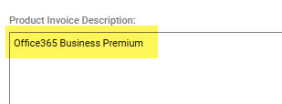 Image from ConnectWise showing the product invoice description for a product