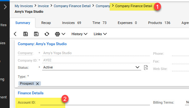 The company finance pod of the CW company record, the account ID is right below Finance Details