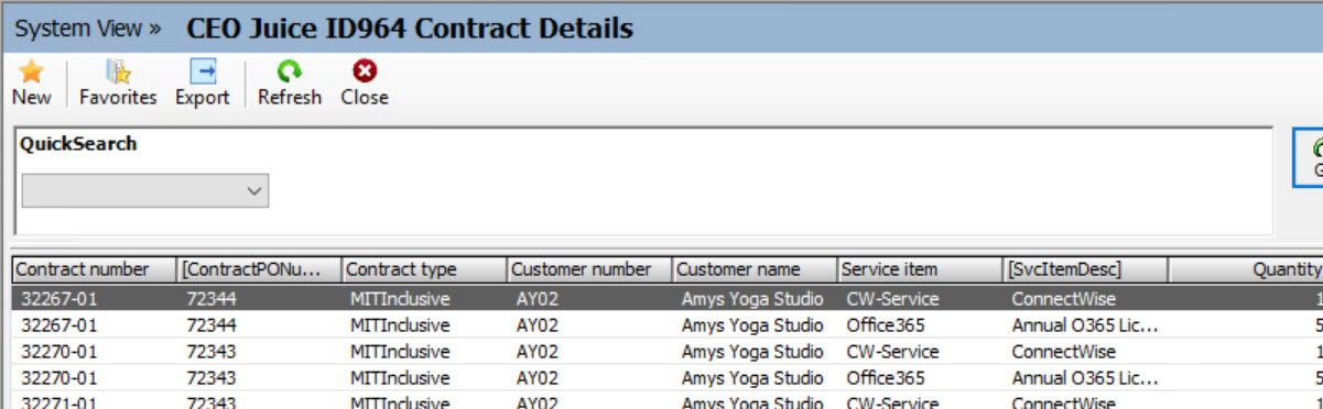 Example of the CEO Juice ID964 Contract Details eview