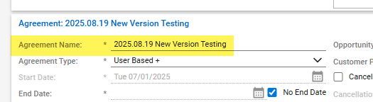 The agreement name for the CW agreement is found in the top field on the agreement