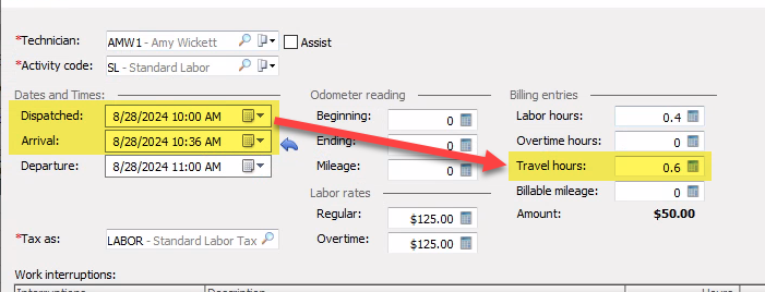 Travel time in EA is calculated by the difference between the dispatched time and the arrival time