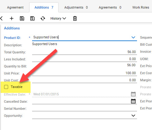 Example of an addition from CW that does not have the Taxable option checked on the addition