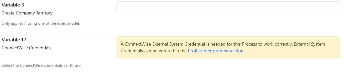 Variable 3: CW Territory used on inserts, Variable 12: CW Credentials