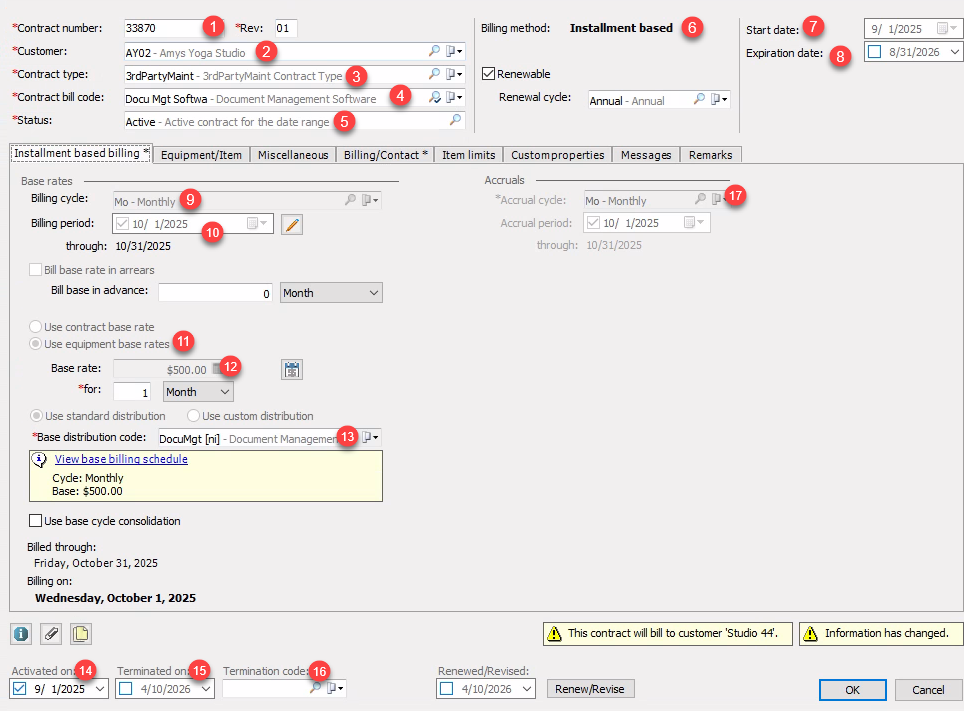A screenshot of the contract header information from EA showing the fields updated by ID775