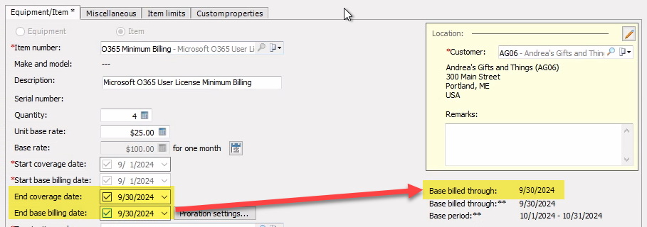 When an item is termed by the sync the end coverage and end base billing dates are set ot match the base billed through date
