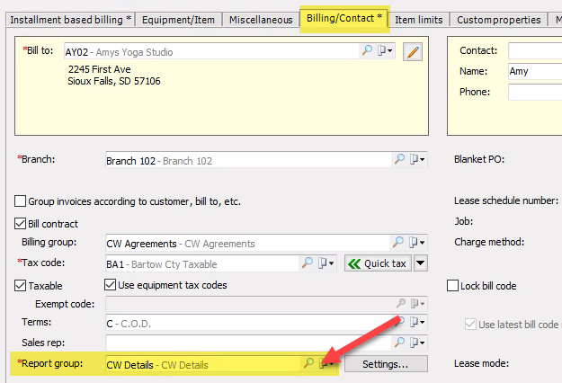 Report groups are found on the EA contract on the billing and contact tab, right below the sales rep field.