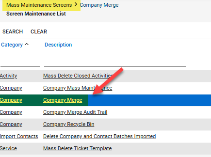 Navigate to System - Mass Maintenance - Company Merge in ConnectWise