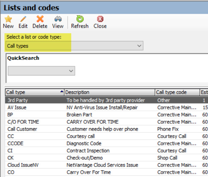 To find call types in EA go to Tools - Lists and codes - Call Types