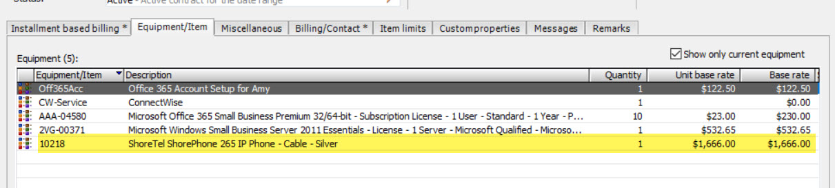 Items that are listed multiple times on a CW agreement are rolled into one item in EA