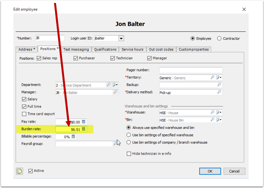 Setting Up Bill Rate For Individual Burden Codes